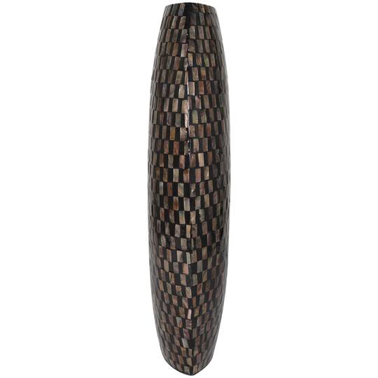 24" Black Mother of Pearl Handmade Geometric Mosaic Inspired Thin Vase